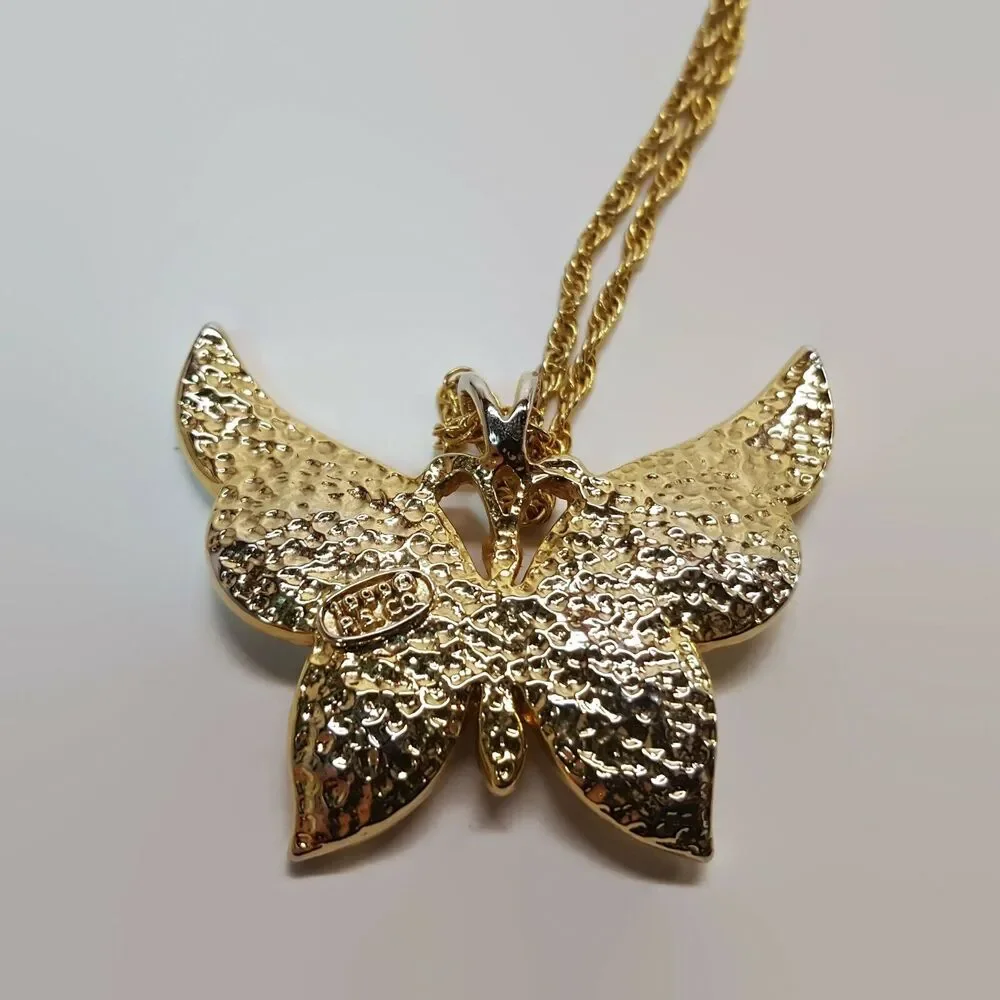 PS CO 1999 Butterfly Rhinestone Gold Tone Necklace